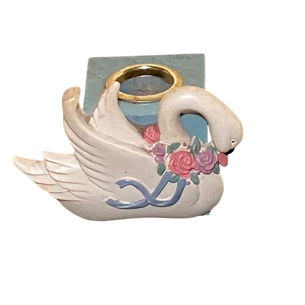 Wangs International Swan Candle Holder Folk Art Wood Block Heart 
Vintage